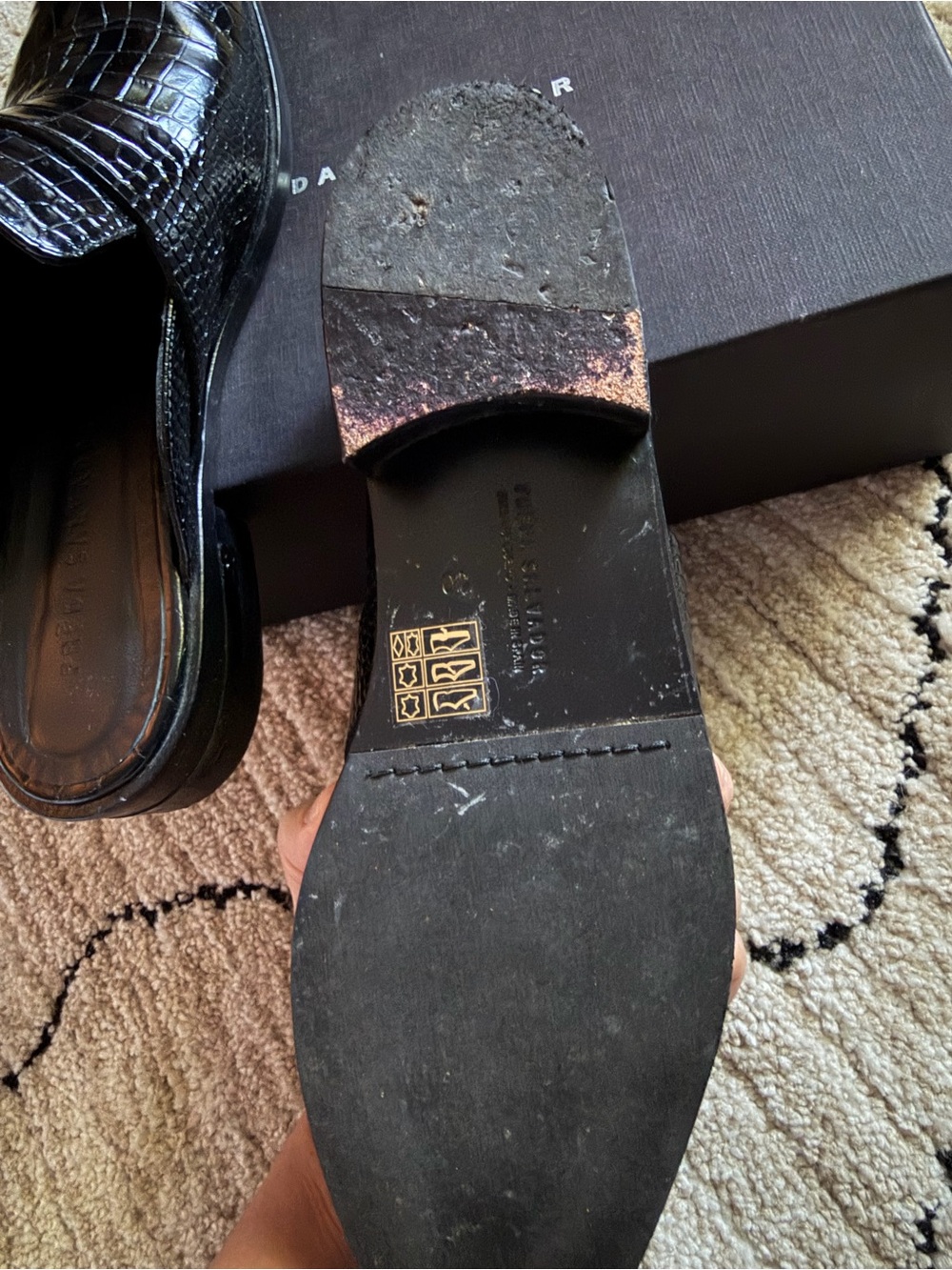 Freda Salvador Black Croc-Embossed Leather Slip-On Loafers - Picture 6 of 7